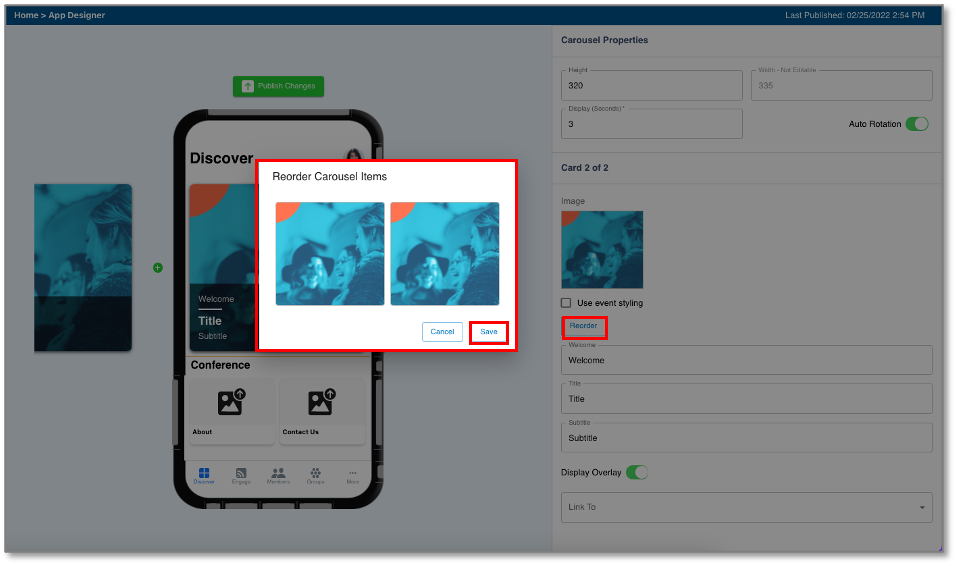 Carousel Properties MobileUp Software
